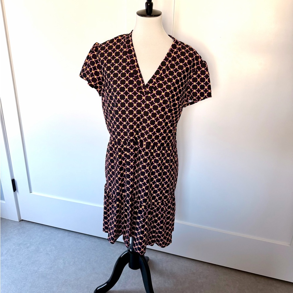 Jude Connally Tiered Short Sleeve Black Pink Jude Cloth Dress XL